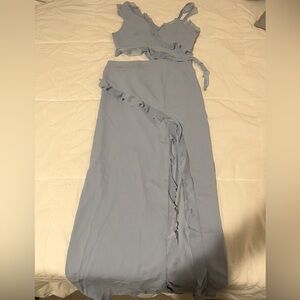 Pretty Little Thing - BABY BLUE CHIFFON FRILL CUT OUT MAXI DRESS